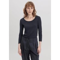 hessnatur Damen Softrib Langarmshirt Slim aus Bio-Baumwolle mit TENCEL™ Modal - blau - Größe 38 von hessnatur