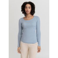 hessnatur Damen Softrib Langarmshirt Slim aus Bio-Baumwolle mit TENCEL™ Modal - blau - Größe 46 von hessnatur