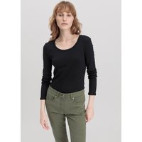 hessnatur Damen Softrib Langarmshirt Slim aus Bio-Baumwolle mit TENCEL™ Modal - schwarz - Größe 38 von hessnatur