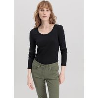 hessnatur Damen Softrib Langarmshirt Slim aus Bio-Baumwolle mit TENCEL™ Modal - schwarz - Größe 46 von hessnatur