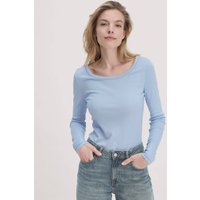 hessnatur Damen Softrib Longsleeve Fitted aus Bio-Baumwolle und TENCEL™ Modal - blau - Größe 36 von hessnatur