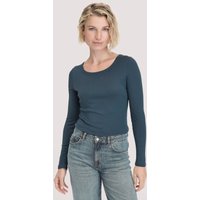 hessnatur Damen Softrib Longsleeve Fitted aus Bio-Baumwolle und TENCEL™ Modal - blau - Größe 44 von hessnatur