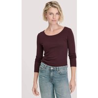 hessnatur Damen Softrib Longsleeve Fitted aus Bio-Baumwolle und TENCEL™ Modal - braun - Größe 40 von hessnatur