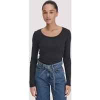 hessnatur Damen Softrib Longsleeve Fitted aus Bio-Baumwolle und TENCEL™ Modal - schwarz - Größe 36 von hessnatur