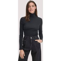 hessnatur Damen Softrib Longsleeve Fitted aus Bio-Baumwolle und TENCEL™ Modal - schwarz - Größe 44 von hessnatur