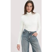 hessnatur Damen Softrib Longsleeve Fitted aus Bio-Baumwolle und TENCEL™ Modal - weiß - Größe 42 von hessnatur