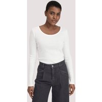 hessnatur Damen Softrib Longsleeve Fitted aus Bio-Baumwolle und TENCEL™ Modal - weiß - Größe 46 von hessnatur