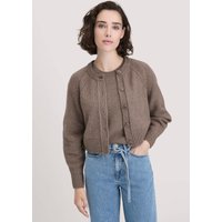 hessnatur Damen Strick Jacke Relaxed Cropped aus Bio-Merinowolle mit Bio-Baumwolle - braun - Größe S von hessnatur