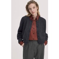 hessnatur Damen Strick Jacke Relaxed Cropped aus Bio-Merinowolle mit Bio-Baumwolle - grau - Größe M von hessnatur