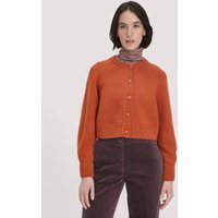 hessnatur Damen Strick Jacke Relaxed Cropped aus Bio-Merinowolle mit Bio-Baumwolle - orange - Größe XS von hessnatur
