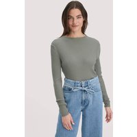 hessnatur Damen Strick Pullover Fitted aus TENCEL™ Lyocell mit Bio-Baumwolle - grün - Größe L von hessnatur