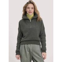 hessnatur Damen Strick Troyer Relaxed BETTER RECYCLING aus Bio-Merinowolle - grün - Größe XL von hessnatur