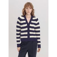 hessnatur Damen Strickjacke Streifen Relaxed aus Bio-Merinowolle mit Bio-Baumwolle - blau - Größe S von hessnatur