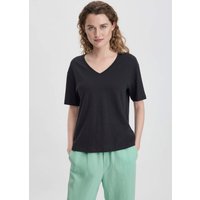 hessnatur Damen T-Shirt Oversize aus Leinen mit Bio-Baumwolle - schwarz - Größe 34 von hessnatur