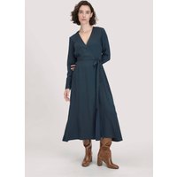 hessnatur Damen Wickelkleid Knöchellang Regular aus LENZING™ ECOVERO™ Viskose - blau - Größe 42 von hessnatur