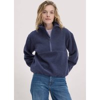 hessnatur Damen Wollfleece Troyer Relaxed aus Bio-Merinowolle mit Bio-Baumwolle - blau - Größe XL von hessnatur