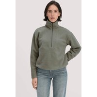 hessnatur Damen Wollfleece Troyer Relaxed aus Bio-Merinowolle mit Bio-Baumwolle - grün - Größe S von hessnatur