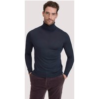hessnatur Herren Strick Rollkragen Pullover Regular aus Bio-Merinowolle - blau - Größe M von hessnatur