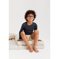 hessnatur Kinder  Langarmshirt Slim aus Bio-Merinowolle mit Seide - blau - Größe 110/116 von hessnatur