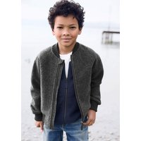 hessnatur Kinder Walk-Bomberjacke aus Bio-Merinowolle - grau - Größe 122/128 von hessnatur
