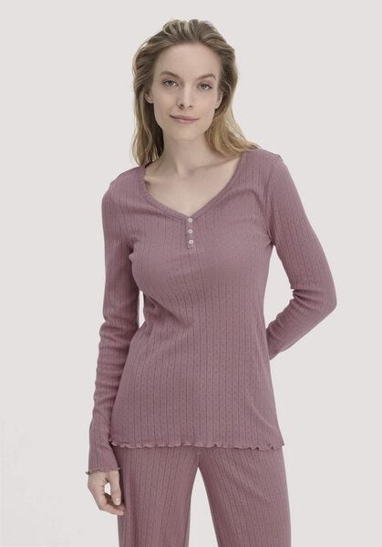 hessnatur Pointelle Henley Schlafshirt PURE COTTON aus reiner Bio-Baumwolle von hessnatur