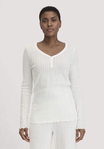 hessnatur Pointelle Henley Schlafshirt PURE COTTON aus reiner Bio-Baumwolle von hessnatur