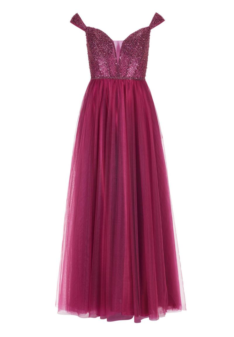 hey kyla - Ausgestelltes Tüllkleid mit Carmen-Ausschnitt grape wine - Gr. - 38 von hey kyla