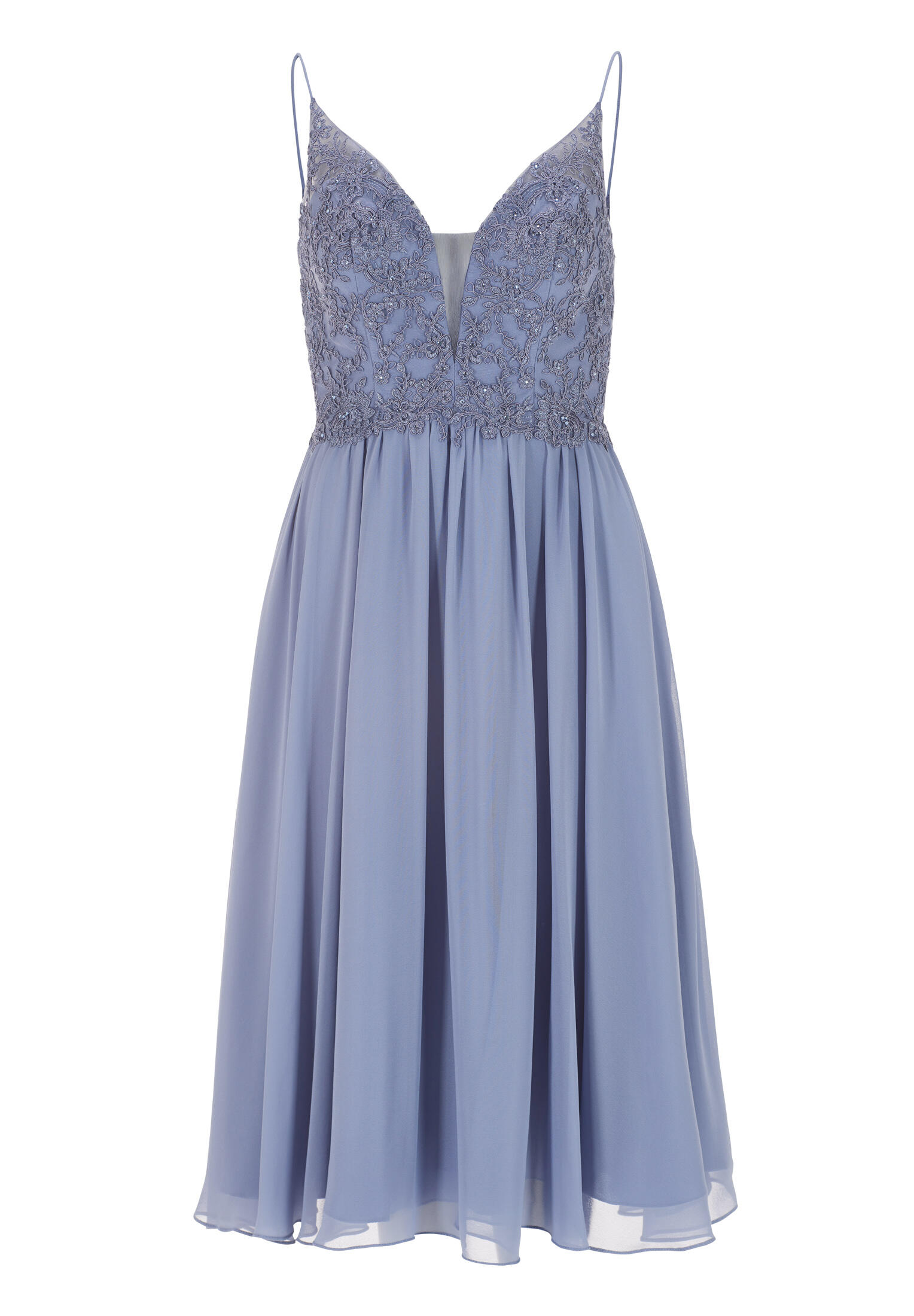 hey kyla - Chiffonkleid mit floraler Spitzenstickerei in Midilänge blue crocus - Gr. - 44 von hey kyla