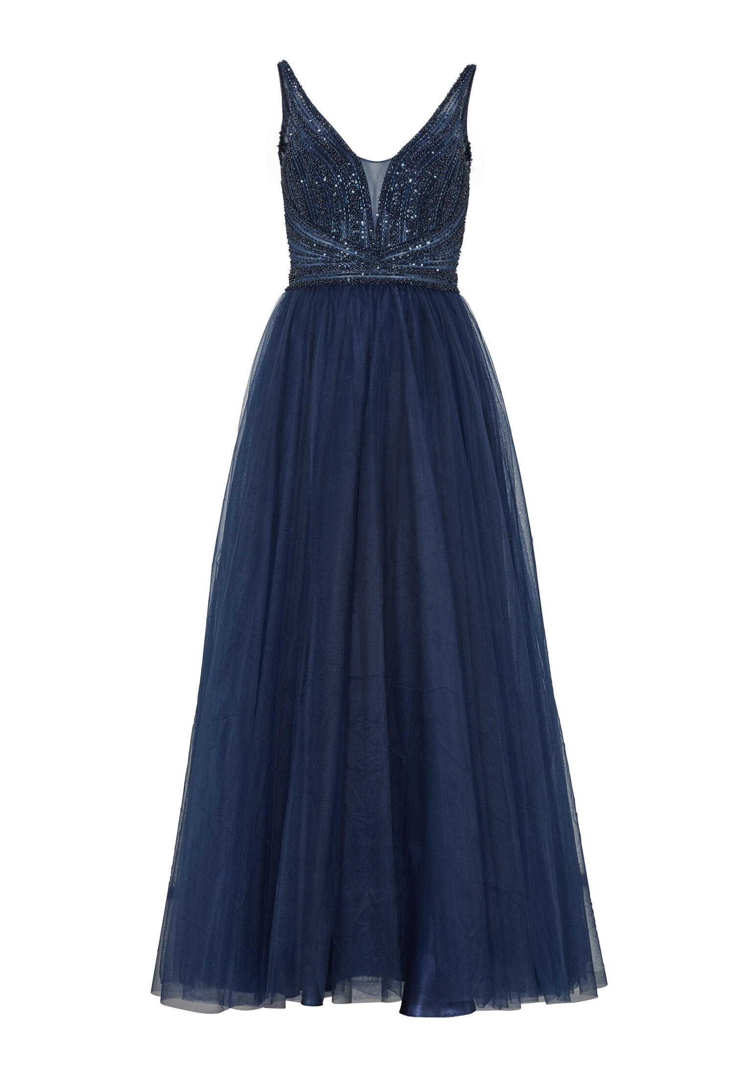 hey kyla - Lange Tüllrobe mit Netzeinsatz navy - Gr. - 38 von hey kyla