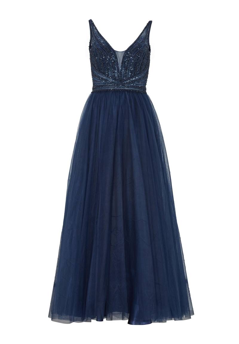 hey kyla - Lange Tüllrobe mit Netzeinsatz navy - Gr. - 38 von hey kyla