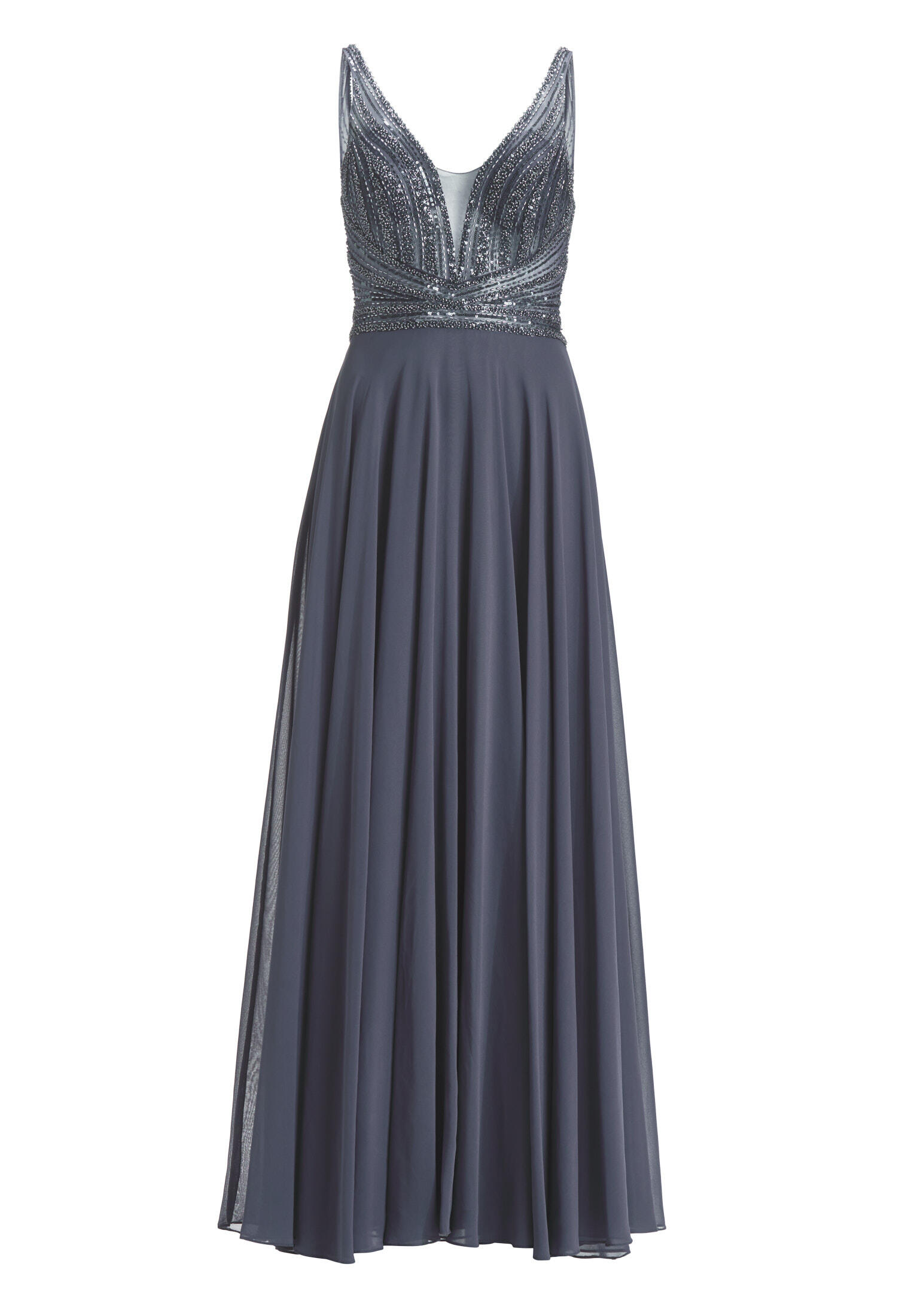 hey kyla - Langes Chiffon-Abendkleid mit Stickerei indigo grey - Gr. - 42 von hey kyla