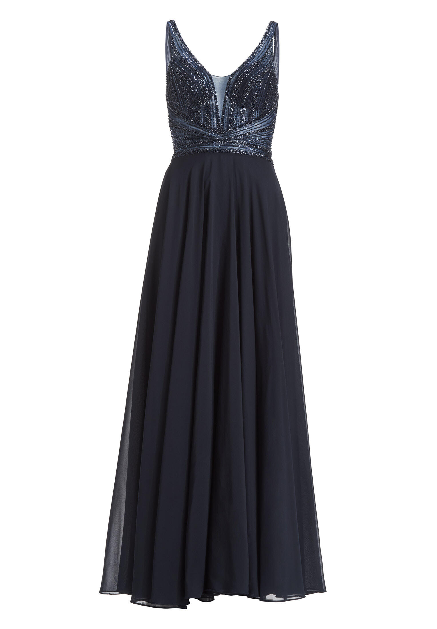hey kyla - Langes Chiffon-Abendkleid mit Stickerei navy - Gr. - 32 von hey kyla