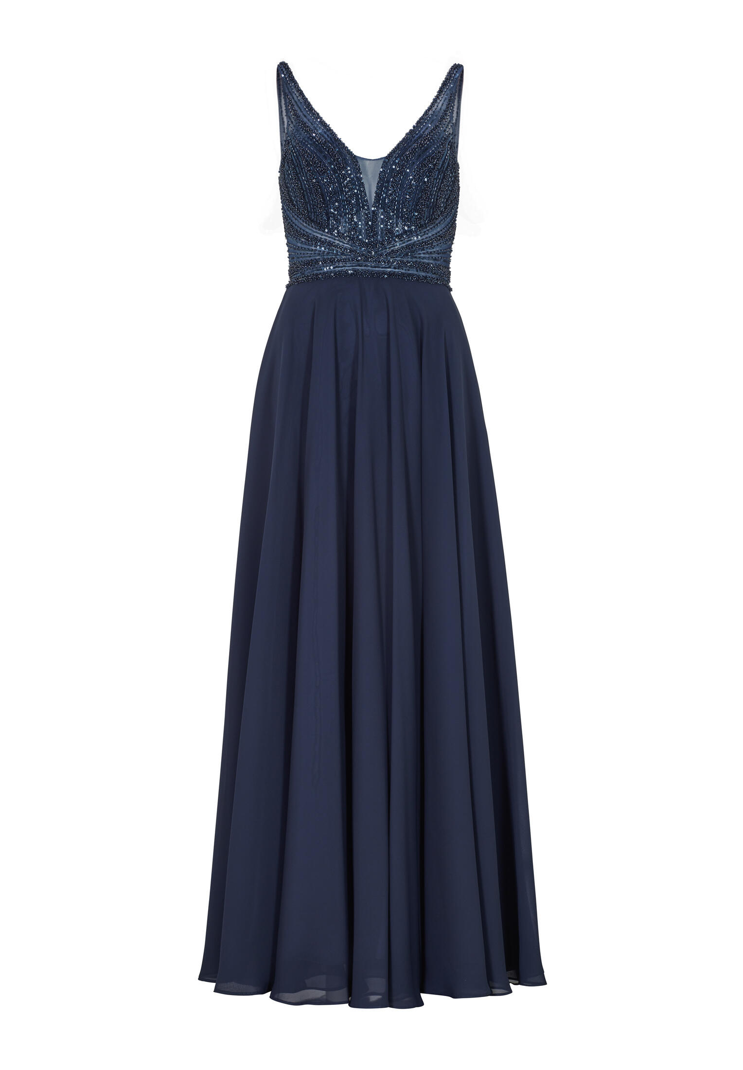 hey kyla - Langes Chiffon-Abendkleid mit Stickerei navy - Gr. - 32 von hey kyla