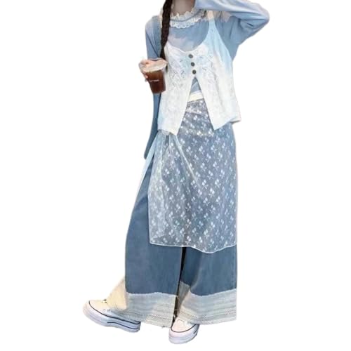 Damen-Spitzenrock, Y2K-Rock, Coverup-Rock, durchsichtig, Spitze, mehrlagiger Rock, Netzstoff, gestapelt, Wickelrock, koreanische Streetwear, weiße blumen, Einheitsgröße von heyheyshine
