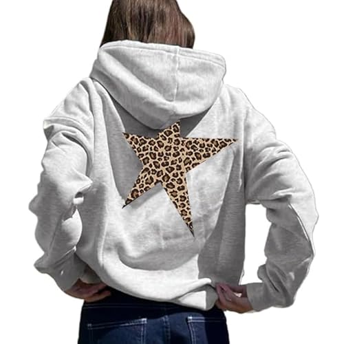 heyheyshine Star Graphic Hoodies Oversized Y2k Leopard Print Hooded Sweatshirt Gepard Hoodie Streetwear Uni Pullover Tops, GRAU, M von heyheyshine