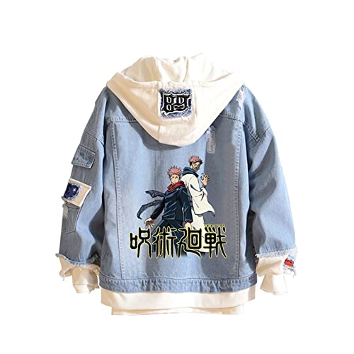 heykong857 Jujutsu Kaisen Anime Jeans Jacke Cosplay Hoodie Sweatshirt Casual Gefälschte Zweiteiler Denim Oberbekleidung Mantel für Frauen Männer von heykong857