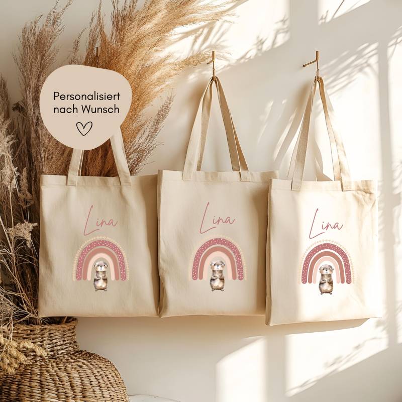 Hej.otti® Personalisierter Jutebeutel Für Kinder Mit Regenbogen Und Otter Motiv - Stofftasche Name Kita Schule Geschenk Einschulung von heyloulala