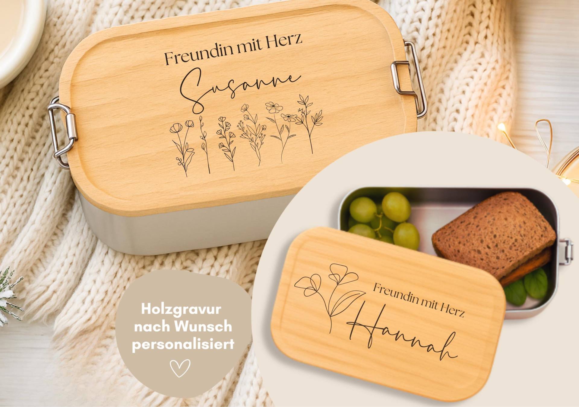 Loulala® Beste Freundin Geschenk, Geburtstag, Personalisiertes Brotdose Mit Gravur, Weihnachtsgeschenk von heyloulala