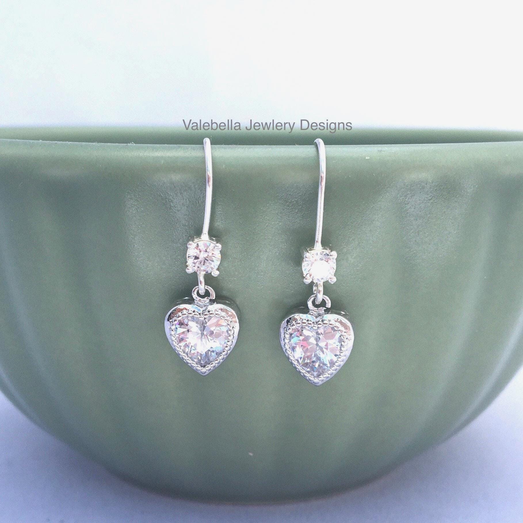 Herz Ohrringe, Cubic Zarconia Sterling Silber Strass Liebe, Verlobung, Brautschmuck, Valentines Day von heysista