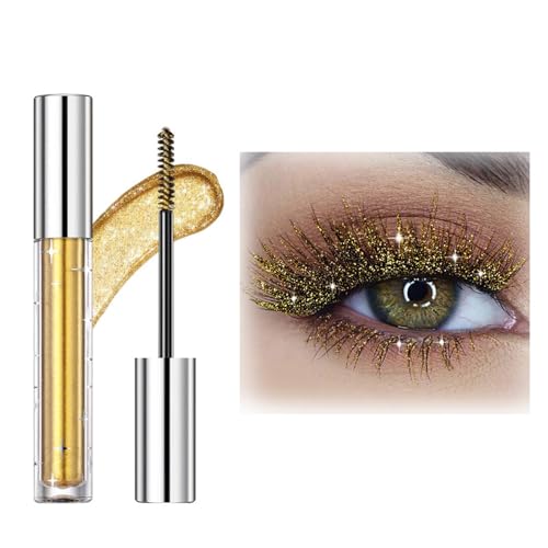 Glitzer Wimperntusche, Glitter Diamond Mascara, Shimmer Mascara, Sparkle Diamond Shining Mascara, Langanhaltend und Wasserfest Mascara für extremes Volumen & Lange Wimpern (Golden) von hgerGWW