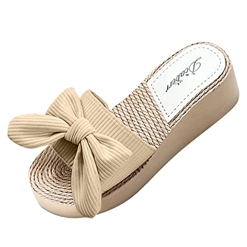 hhsbeauty Sommersandalen Frühling und Mode Keil Strand Hausschuhe Bow Casual Frauen Pantoffel Damen Schuhe Weite H von hhsbeauty