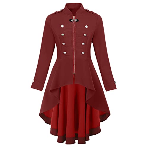 hhsbeauty -Jacke für Damen, Frack, Militär-, Knöpfe, verziert, fließendes Kostüm Gotisches Weißes Kleid (Red, XXL) von hhsbeauty