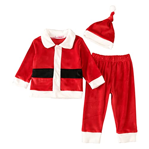 hhsbeauty Kleinkind Baby Jungen Mädchen Weihnachten Kleidung Set Langarm T Shirt Tops Samt Weihnachten Santa Hose Hut Kostüm Outfits Set Baby Sachen Für Jungs (Red, 2-3 Years) von hhsbeauty