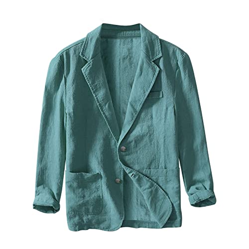 hhsbeauty Lässiger Herrenblazer aus Baumwolle und Leinen mit Zwei Knöpfen, Schlichter, lockerer Herren Leinen Sakko Freizeit Anzugjacke Knopf Jacke für Hochzeit Freizeit (Green, XL) von hhsbeauty