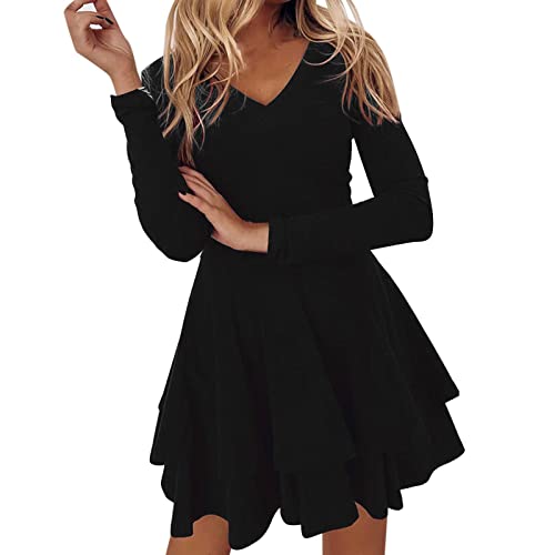 hhsbeauty Modisches einfarbiges Pulloverkleid mit Langen Ärmeln für Damen Kleid Schwarz (Black, L) von hhsbeauty