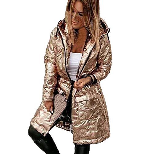 hhsbeauty Plus Size Pocket Damen Winter Warmer Mantel Slim Fit Langer Mantel Outwear Damen Daunen Mäntel (Gold, M) von hhsbeauty