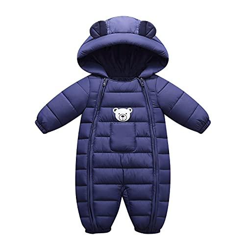 hhsbeauty Winddichter Schneeanzug mit Kapuze für den Außenbereich, Kleinkind, Jacke, warm, dick, Overall, Jungen, Baby, Mantel und Jacke Wasserabweisende Handschuhe Kinder (Navy, 12-18 Months) von hhsbeauty