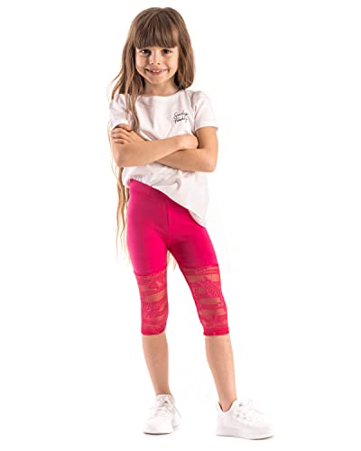hi!mom Mädchen-Leggings 3/4-Länge Cropped Plain Capri Lässige Hose mit Spitze für Kinder Stretch-Baumwolle Sommer Eng Activewear Schule Spielen 9-10 Jahre Rosa von hi!mom