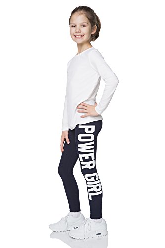 hi!mom - Mädchen Leggings mit Schriftzug „Power Girl“ - lang - aus Baumwolle - 1-13 Jahre - CHPWG - Dunkelblau - 9-10 Jahre von hi!mom