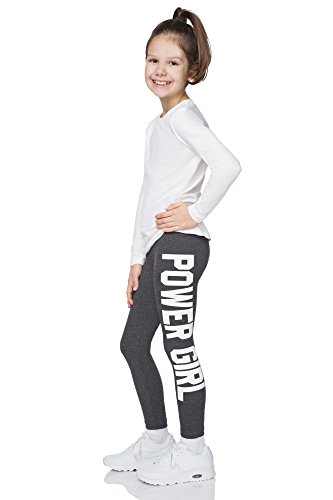 hi!mom - Mädchen Leggings mit Schriftzug „Power Girl“ - lang - aus Baumwolle - 1-13 Jahre - CHPWG - Graphit - 9-10 Jahre von hi!mom